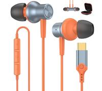 Ecouteur USB C HiFi Stéréo Magnétique avec Micro pour Honor 600/Magic8 Lite | Intra Auriculaire Écouteur Type C Casque pour Redmi Note 15/POCO X8 X7 Pro pour iPhone 17 16 15 Pro pour Pixel 10a 11 orange