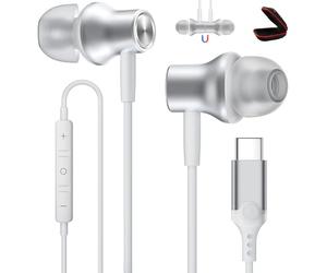 Ecouteur USB C HiFi Stéréo Magnétique avec Micro pour Honor 600/Magic8 Lite | Intra Auriculaire Écouteur Type C Casque pour Redmi Note 15/POCO X8 X7 Pro pour iPhone 17 16 15 Pro pour Pixel 10a 11 9 argen