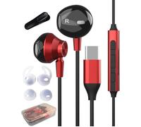 Ecouteur USB C Magnétiques Stéréo Filaire Écouteur Type C avec Microphone pour Samsung Galaxy S22 S21 FE S20 Ultra A53 (Rouge)