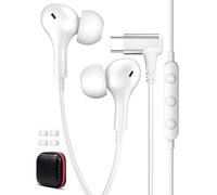 Écouteur USB C pour Google Pixel 10 9a 8a Ecouteur USB Type C Magnétique Filaire Casque Coudé à 90 Degrés Intra Auriculaire avec Micro pour iPhone 17 16 15 Air Samsung A16 A17 A56 S25 Oneplus 15 blanc