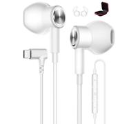 Écouteur USB C pour iPhone 17 16e 15, HiFi Stéréo Magnétique Ecouteurs Filaire Type C Casque Coudé à 90 Degrés avec Micro pour Samsung A16 A17 A56 A36 S25 S24 pour Pixel 10 9a 8a pour Oneplus 15 blanc