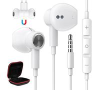 Écouteurs avec câble pour Xiaomi Redmi Note 11 Pro 10 9C 3.5mm Jack avec micro stéréo magnétique annulation du bruit pour Samsung Galaxy M13 M23 M33 iPhone 6 5 OPPO A94 iPad Blanc