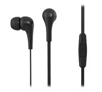 Ecouteurs avec micro, Noir, longueur câble 1.2m, connecteur jack 3.5mm, boitier de control intégré , livré av 2 pr de bouchons d'oreilles silicone, sous sachet