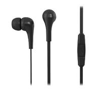 Ecouteurs avec micro, Noir, longueur câble 1.2m, connecteur jack 3.5mm, boitier de control intégré , livré av 2 pr de bouchons d'oreilles silicone, sous sachet