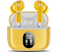 Écouteurs Bluetooth 5.4, 2025 Nouveau Ecouteurs Sans Fil Avec Hifi Stéréo, 40H Mini Oreillette Sans Fil Enc Réduction Antibruit Mic Casque Bluetooth, Ip7 Étanche Ecouteurs Jaune, Pour Android Ios