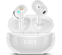 Écouteurs Bluetooth 5.4, Ecouteurs Sans Fil Hifi Stéréo Avec 4 Enc Réduction De Bruit Mic, Oreillette Bluetooth 48 Heures Avec Affichage Led, Ip7 Etanche, Contrôle Tactile Blanc[ECO5242515]