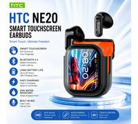 Écouteurs Bluetooth 6.0 HTC NE20 TWS avec écran tactile LCD intelligent, traduction IA en temps réel, réduction de bruit ENC, audio HiFi pour le sport White No AI