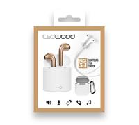 Ledwood - Ecouteurs Bluetooth avec Boitier de chargement - Pack 3 en 1 : Ecouteurs + Etui transport + Cordon magnétique - Orange Orange