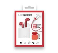 Ledwood - Ecouteurs Bluetooth avec Boitier de chargement - Pack 3 en 1 : Ecouteurs + Etui transport + Cordon magnétique - Rouge Rouge