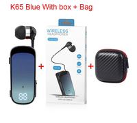 Écouteurs Bluetooth portables rétractables sans fil,écouteurs de sport,batterie 20h,vibration,écouteurs d'affaires,téléphone de sauna,K65,PK,K55,F920,dernier cri - Type Blue with box-Bag