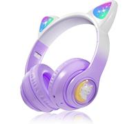 Écouteurs Bluetooth pour Enfants,Ecouteurs sans Fil pour Enfants,Supra-Auriculaires Pliables avec Oreilles de Chat LED et Micro Intégré,85 DB,Chargement USB C,pour Voyage,Cadeau de Noël