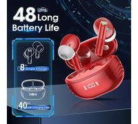 Ecouteurs Bluetooth Sans Fil, 2024 Écouteurs Bluetooth 5.4 Hifi Stéréo, 4 Enc Réduction De Bruit Mic, Écouteurs Sans Fil 48 Heures Avec Affichage Led, Ip7 Etanche Oreillette Bluetooth Rouge