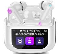 Ecouteurs Bluetooth sans Fil, 48H ¿¿couteur Bluetooth 5.4 avec ¿¿cran Tactile Multifonction, St¿¿r¿¿o Immersif Ecouteurs sans Fil avec R¿¿duction du Bruit ANC/ENC/Mode Transparence , C¿¿ramique Blanc