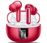 Ecouteurs Bluetooth sans Fil AOVOCE Casque Bluetooth 5.3 avec 4 ENC Réduction Bruit Mic Écran LED HiFI Son Stéréo 42H Durée Lecture IP6 Étanche Sport Oreillette Contrôle Tactile pour iOS Android Rouge
