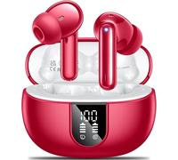 Ecouteurs Bluetooth sans Fil Casque Bluetooth 5.3 avec 4 ENC Réduction Bruit Mic Écran LED HiFI Son Stéréo 42H Durée Lecture IP6 Étanche Sport Oreillette Contrôle Tactile pour iOS Android Rouge