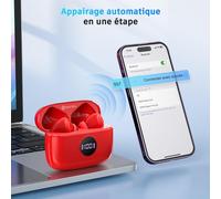 Ecouteurs Bluetooth Sans Fil, Casque Sans Fil Bluetooth 5.3avec Écran LED,Hi-Fi Son Stéréo ENC 4 Réduction Bruit, Écouteurs Blue tooth 40H, IP6 Étanche Sport Oreillette Adapté iOS/Android, Rouge