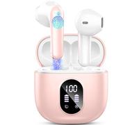 Ecouteurs Bluetooth sans Fil, Écouteurs Bluetooth 5.3 avec HiFi Stéréo Basses Casque, 50H Récréation, 4 ENC Réduction de Bruit Mic, Oreillette Bluetooth IP7 Étanche, Écran LED, pour iOS Android, Rosa