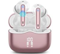Ecouteurs Bluetooth Sans Fil, Écouteurs Bluetooth 5.3 Hi-FI Stéréo avec 4 ENC Réduction Antibruit Mic, 40H Casque Sans Fil, Écran LED, IP7 Étanche, Contrôle Tactil, Oreillette pour iOS Android, Rose