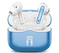 Ecouteurs Bluetooth Sans Fil, Écouteurs Bluetooth 5.3 Hi-FI Stéréo avec 4 ENC Réduction Antibruit Mic, 40H Casque Sans Fil, Écran LED, Contrôle Tactil, IP7 Étanche Oreillette pour iOS Android,Lac Bleu