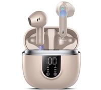 Ecouteurs Bluetooth sans Fil, Écouteurs Bluetooth 5.4, 4 ENC Réduction Bruit Mic, HiFi Stéréo, 45H de Lecture, Casque Contrôle Tactile, Écran LED, IPX7 Étanche Sport Oreillette pour iOS Android, Beige