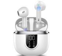 Ecouteurs Bluetooth sans Fil, Écouteurs Bluetooth 5.4, 4 ENC Réduction Bruit Mic, HiFi Stéréo, 45H de Lecture, Casque Contrôle Tactile,Écran LED, IPX7 Étanche Sport Oreillette pour iOS Android, Blancs