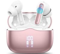 Ecouteurs Bluetooth sans Fil, Écouteurs Bluetooth 5.4 avec 4 Réduction Antibruit Mic, Casque Bluetooth 40H HiFI Son Stéréo, Durée de Lecture, IP7 Étanche, Écran LED, Oreillette pour Android iOS, Rose
