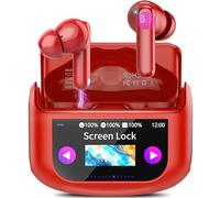 Ecouteurs Bluetooth sans Fil, Écouteurs Bluetooth 5.4 Écran Tactile LED Multifonction avec Mode 5 EQ, 48H Écouteurs sans Fil ANC Réduction du Bruit Mic avec HiFi Stéréo, Casque IP7 Etanche, Rouge