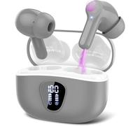 Ecouteurs Bluetooth sans Fil, Écouteurs Bluetooth 5.4 Oreillette Bluetooth Basses Immersives avec 4 ENC Mic, Casque Bluetooth sans Fil 46H avec Écran LED, Étanche IP7 Contrôle Tactile,Gris Clair(2025)