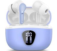 Ecouteurs Bluetooth sans Fil, Écouteurs Bluetooth 5.4 Oreillette Bluetooth Basses Immersives avec 4 ENC Mic, Casque Bluetooth sans Fil 46H avec Écran LED, Étanche IP7 Contrôle Tactile, Violet et Blanc