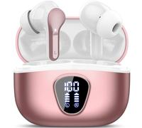 Ecouteurs Bluetooth sans Fil, Écouteurs Bluetooth 5.4 Oreillette Bluetooth Basses Immersives avec 4 ENC Mic, Casque Bluetooth sans Fil 46H avec Écran LED, Étanche IP7 Contrôle Tactile, Or Rose (2025)