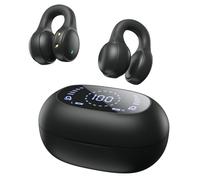Écouteurs Bluetooth Sans Fil, Oreillette Bluetooth Sans Fil avec Microphone Intégré, Écouteurs Clip Oreille Ouvert avec 3D HiFi Stéréo pour Deporte Voyage Études, USB-C Charge Casque Écran LED, Noir