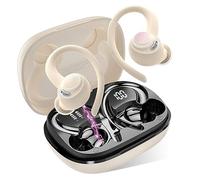 Ecouteurs Bluetooth sans Fil Sport, 2025 Headphones 5.4 HiFi Stéréo, Ecouteurs sans Fil avec ENC Mic, Ecouteur Pour Courir, IP7 Étanche Écouteur, 40H, Oreillette Sans Fil, Casque Écran LED, Beige