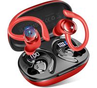 Ecouteurs Bluetooth sans Fil Sport, Écouteur Bluetooth 5.4 avec 4 ENC Mic, HiFi Stéréo, 60+Hrs Ecouteurs sans Fil, IP7 Étanche Oreillette Bluetooth Running, Écran LED, Casque pour iOS Android, Rouge