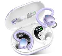 Ecouteurs Bluetooth sans Fil Sport, Écouteur Bluetooth5.4 avec 4 ENC Mic, 48H Ecouteurs sans Fil HiFi Stéréo, IP7 Étanche Oreillette Bluetooth Running,USB-C Charge Rapide/Écran LED Casque,Violet Clair