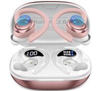 Ecouteurs Bluetooth sans Fil Sport, Écouteur Bluetooth5.4 avec 4 ENC Mic, 50H Ecouteurs sans Fil HiFi Stéréo, IP7 Étanche Oreillette Bluetooth Running, USB-C Charge Rapide, Écran LED Casque, Or Rose