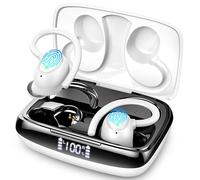 Ecouteurs Bluetooth sans Fil Sport, Ecouteurs Bluetooth 5.3 avec HD ENC Antibruit Mics, 48H Casque Bluetooth HiFi Son Stéréo, IP7 Etanche Oreillette Bluetooth sans Fil pour Running, Écran LED, Blanc