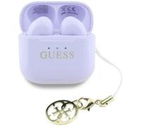 Écouteurs Bluetooth TWS Guess effet brillant avec logo et breloque classiques imprimés (lavande)