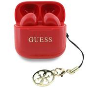Écouteurs Bluetooth TWS Guess effet brillant avec logo et breloque classiques imprimés (rouge)