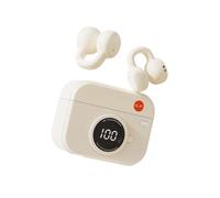 Écouteurs Bluetooth vintage à clip, haute qualité sonore, longue autonomie, confortables, sans oreillette, avec étui de chargement.