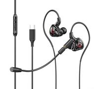 Écouteurs de jeu avec microphone détachable HiFi basses profondes, haut-parleur 10 mm, suppression du bruit, contrôle du volume, compatible avec PC, téléphone, tablette, pour musique et sport (USB C)