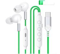 Écouteurs de jeu avec traitement du signal et mode clic pour iPhone 15 Plus téléphones de type C, style blanc vert (A)