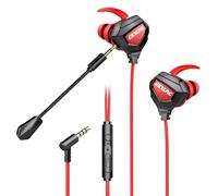 écouteurs de jeu filaires Strereo Dual Dynamic Noise Reduction écouteurs intra-auriculaires 3,5 mm Live Gamer Headset avec micro détachable pour ordinateur, PC, téléphone portable, noir et rouge