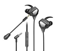 écouteurs de jeu filaires Strereo Dual Dynamic Noise Reduction écouteurs intra-auriculaires 3,5 mm Live Gamer Headset avec micro détachable pour ordinateur, PC, téléphone portable, noir et argent