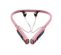 Écouteurs de Sport à Lecture Extra Longue avec Microphone, Casque Stéréo à Suspendre au Cou, Écran LCD, Rose