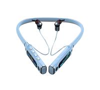 Écouteurs de Sport à Lecture Extra Longue avec Microphone, Casque Stéréo à Suspendre au Cou, Écran LCD, Bleu Clair