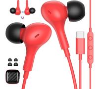 Ecouteurs Filaire USB C avec Microphone pour iPhone 17 18 Pro Max 16 Plus | Casque USB Type-C pour xiaomi redmi Note 14 pro5g poco x7 Pro 14t 15 Ultra Pixel 9 10 9a Magic 7 Lite 400 Smart 200, Rouge