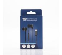 Ecouteurs filaire WE intra. Câble plat 1,20m, connecteur USB-C, boîtier de contrôle du volume et microphone intégré. Noir