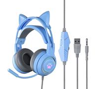 Écouteurs filaires à commande filaire, casque d'ordinateur avec oreille de chat mignon, pour Streaming en direct