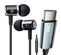 Écouteurs filaires à réduction de bruit ENC avec microphone et suppression du bruit, isolation du bruit, écouteurs filaires de type C avec audio haute fidélité DAC, fils durables en métal