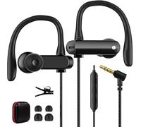 Écouteurs filaires de 3,5 mm avec crochets d'oreille et micro pour ordinateur portable Chormebook, PC, écouteurs filaires de sport à angle droit pour Samsung A25 A15 A14/Kindle Fire Zoom bureau course